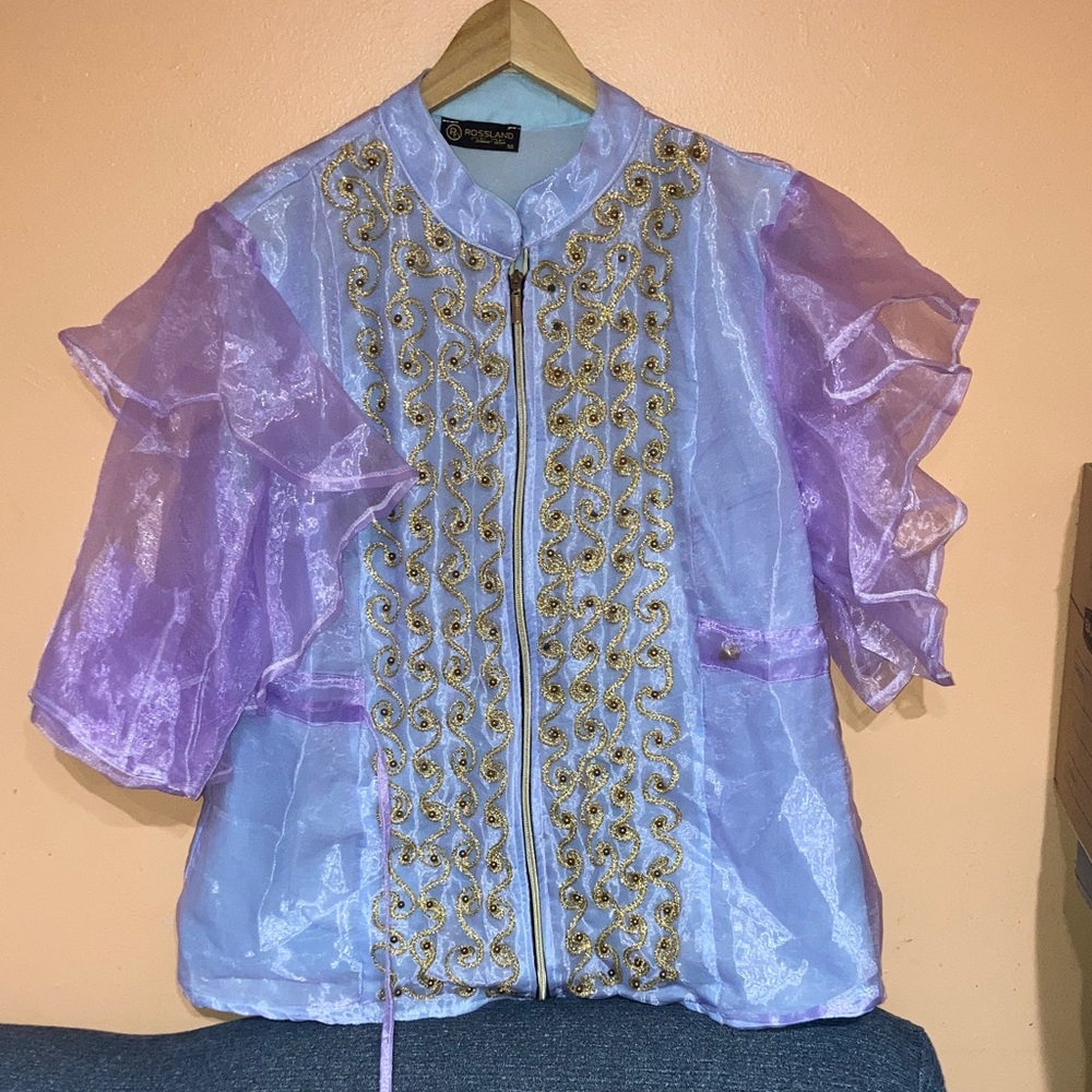 Rossland embroidered Light Blue Sheer blouse zippered Jacket